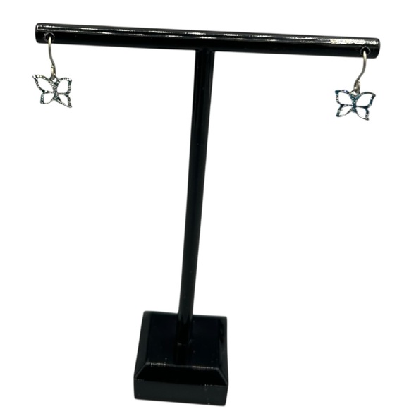 Butterfly Dangle Earrings Silver Tone Magnetic - Picture 2 of 8